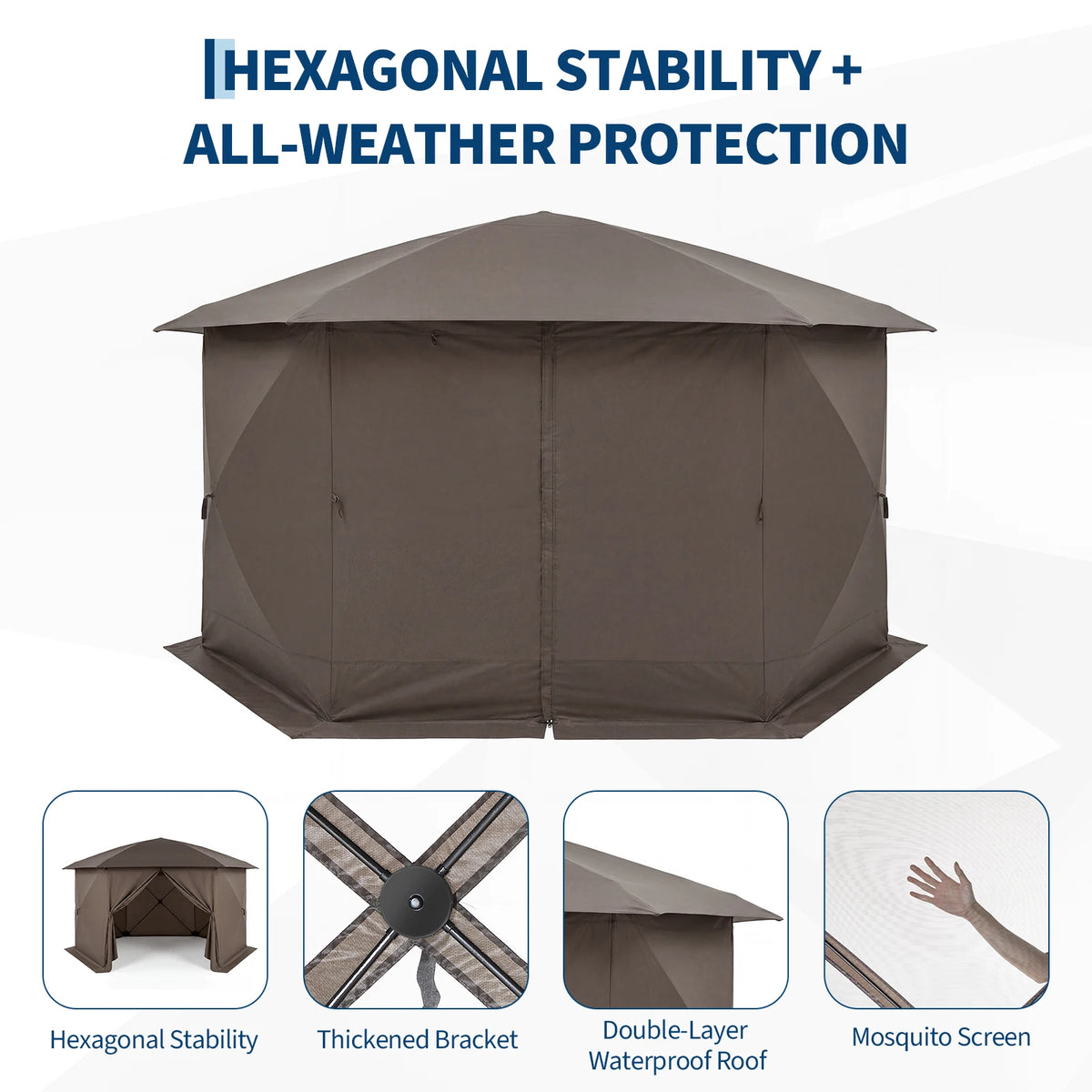 Hexagonal Double Layer Screen Canopy Outdoor Folding Shelter