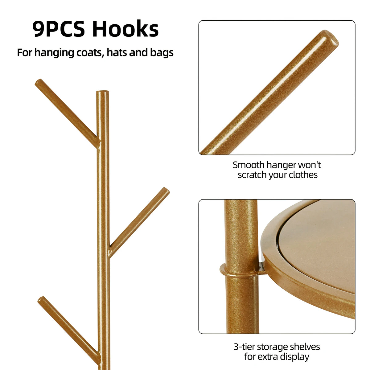 Heavy Duty Metal Coat Rack With Hooks And Storage Shelves