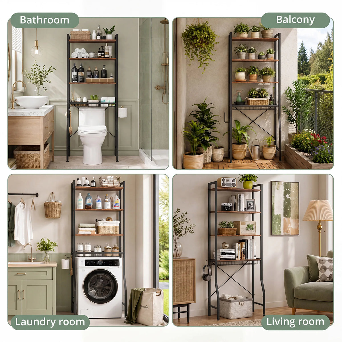 JHK Over Toilet Storage Shelf With Adjustable Rack And Hooks