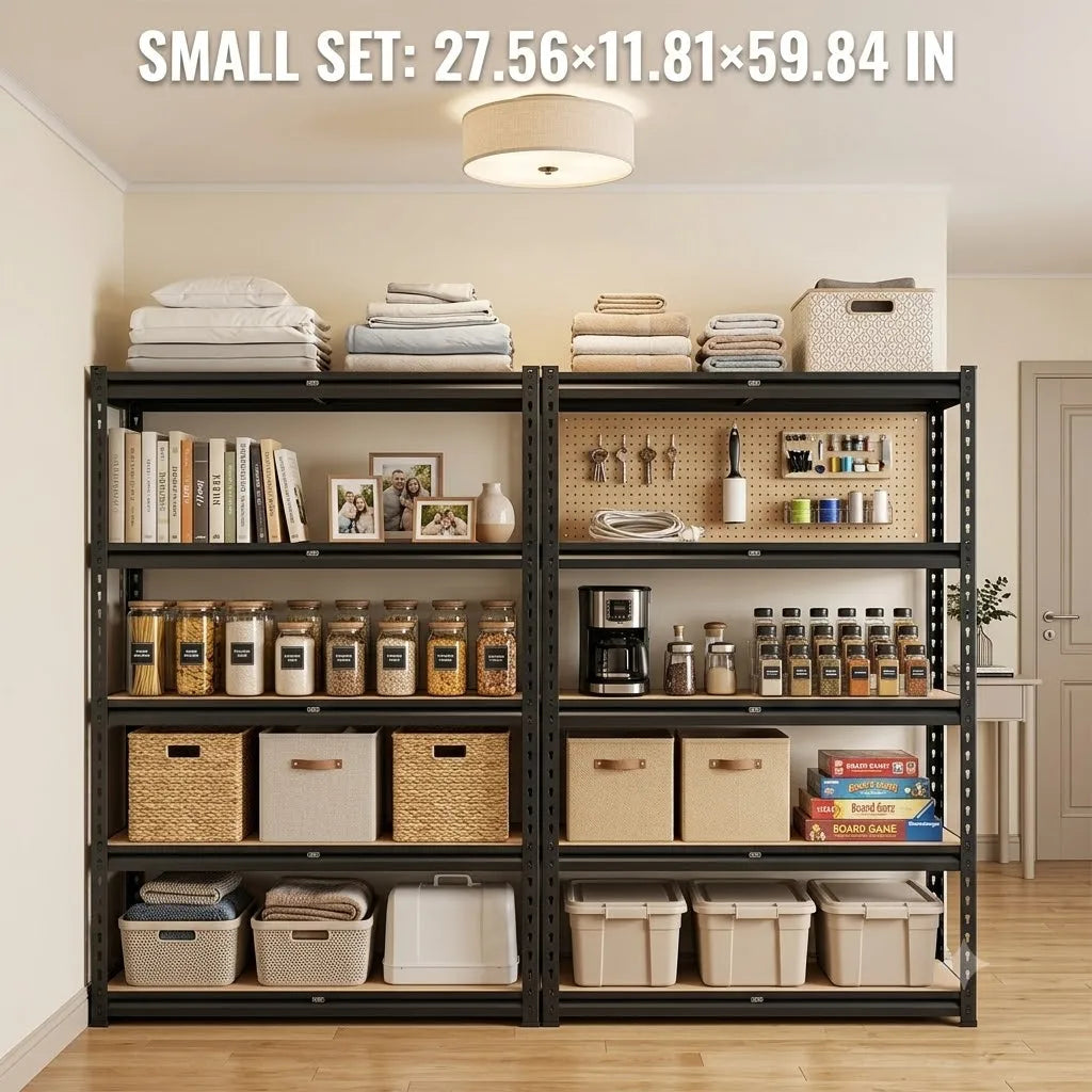 Heavy Duty Five Tier Adjustable Metal Storage Shelving Rack Set