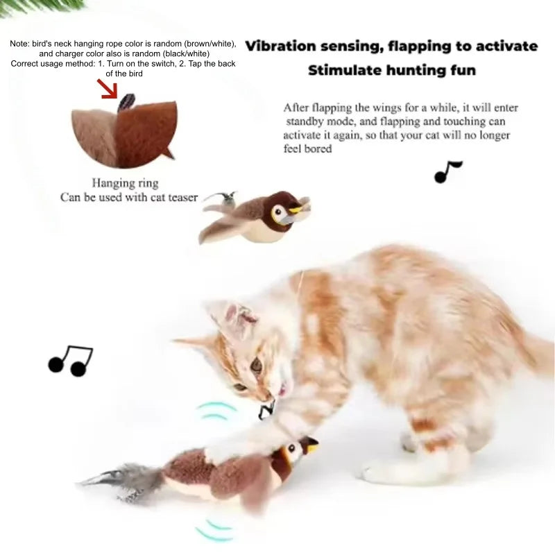 Interactive Flapping Bird Plush Cat Toy With Chirping Sound