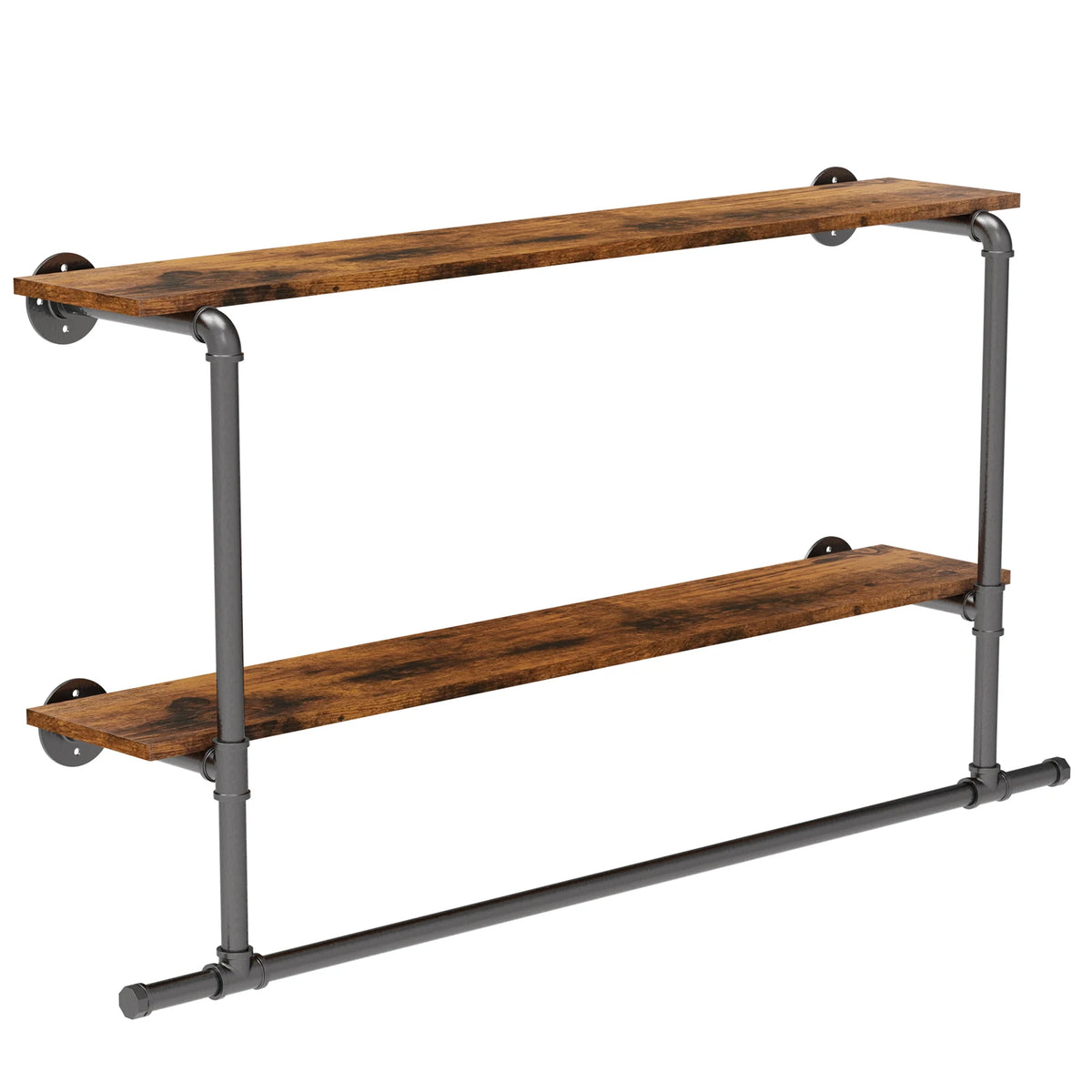 Heavy Duty Wall Mounted Pipe Garment Rack With Open Shelves