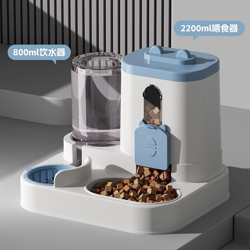 Automatic Plastic Pet Food Bowl With Water Fountain Spill Proof