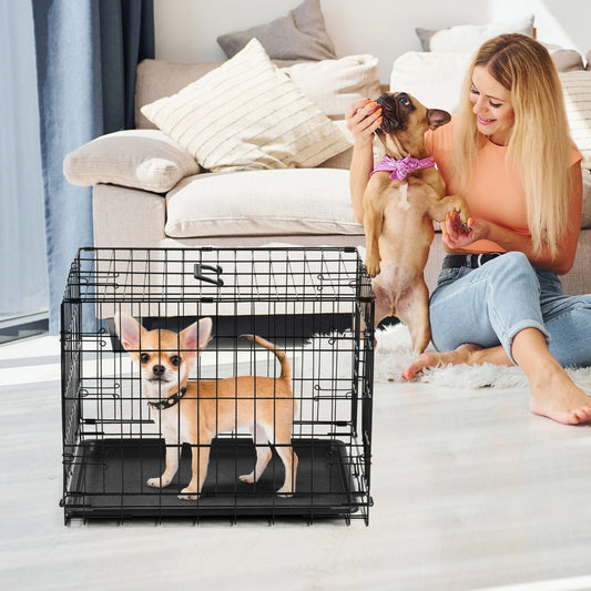 JHK Folding Metal Wire Dog Crate With Leak Proof Tray