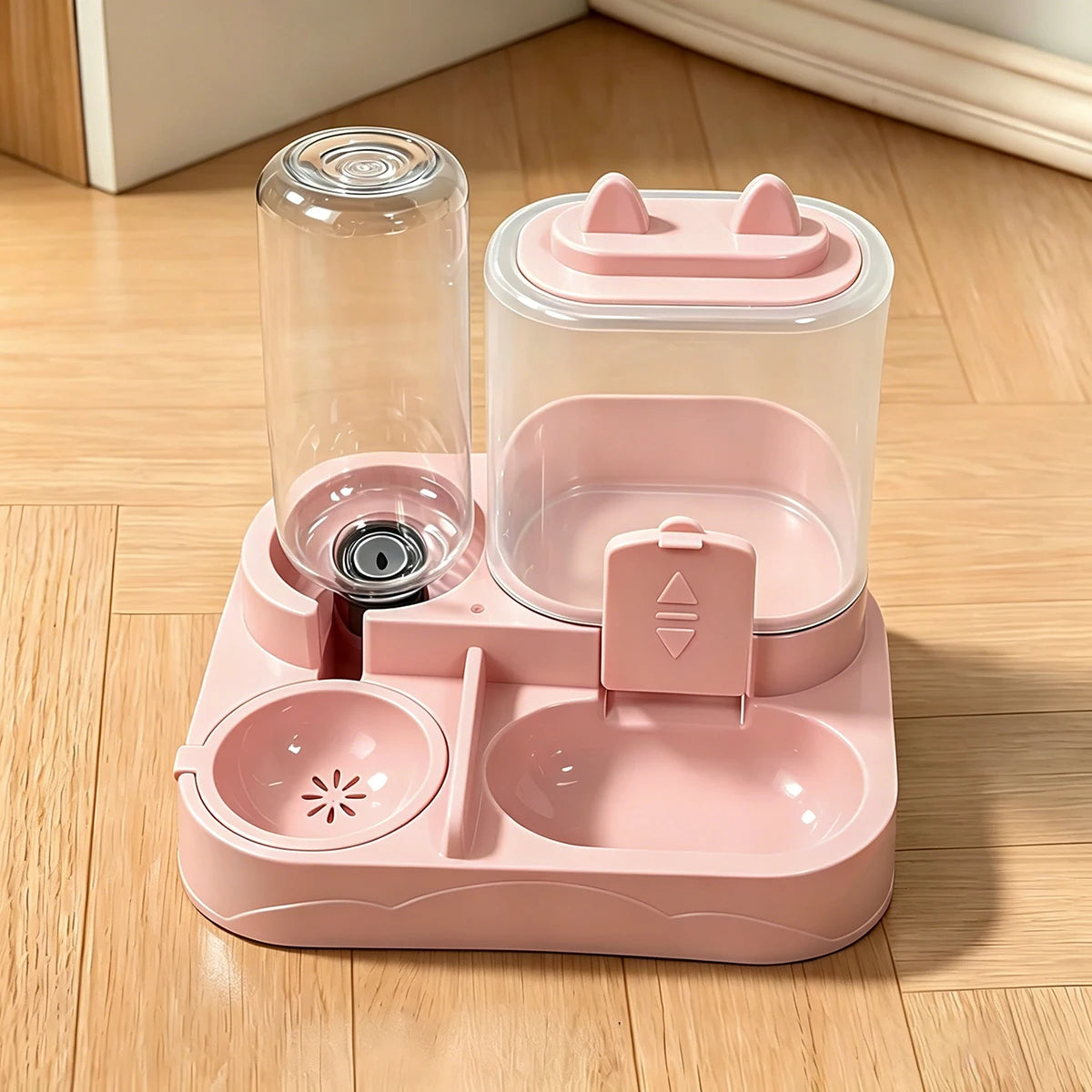 Transparent Plastic 2 In 1 Pet Feeder Water Dispenser Unit