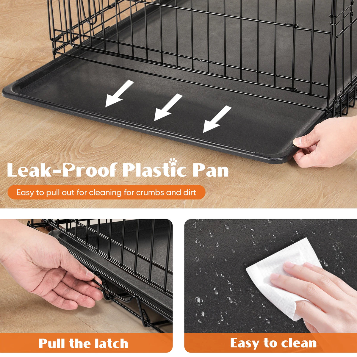 JHK Heavy Duty Folding Metal Dog Crate With Leakproof Pan