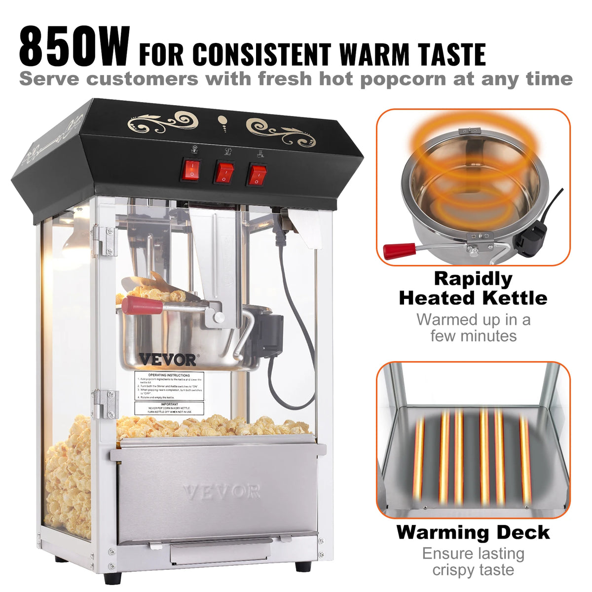 SucceBuy Countertop Popcorn Maker Machine With Tempered Glass