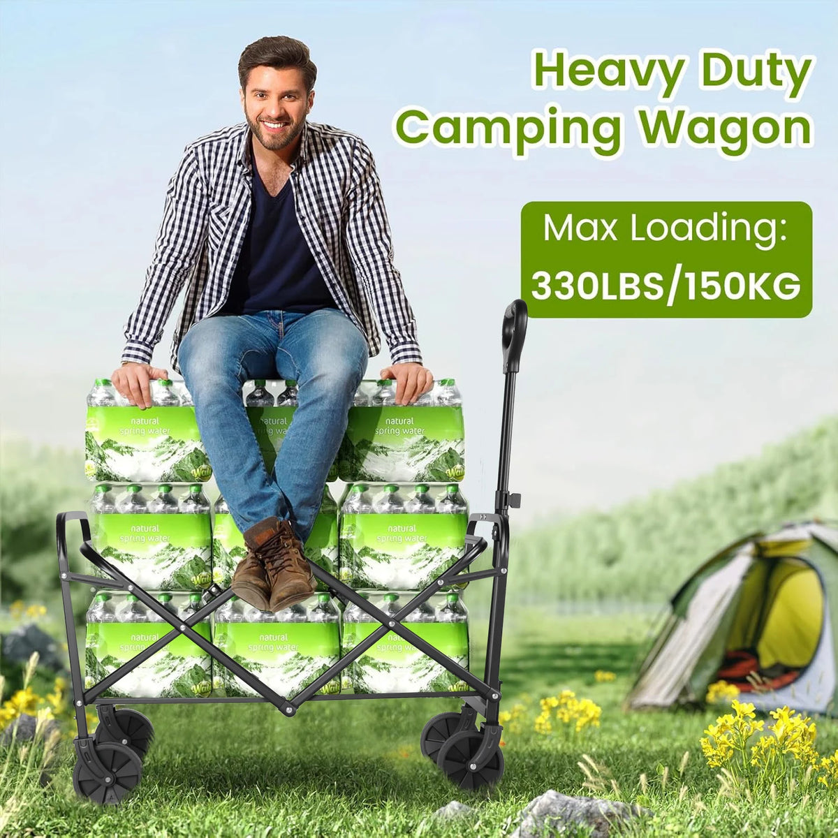 Foldable Steel Utility Wagon With All Terrain Wheels