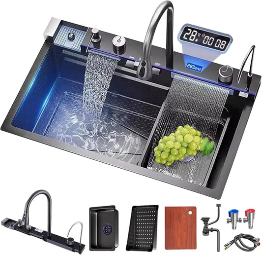 Double Waterfall Kitchen Sink Workstation With LED Display