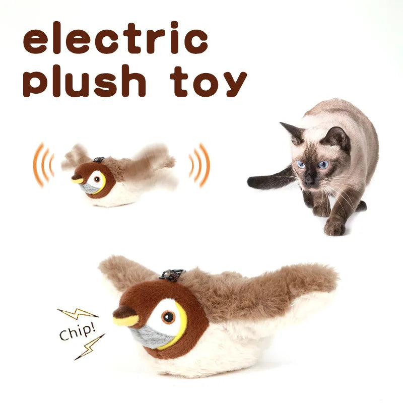 Interactive Flapping Bird Plush Cat Toy With Chirping Sound