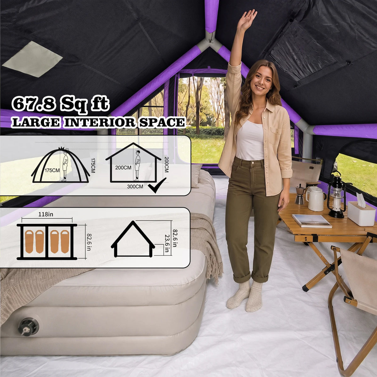 Senleeto Inflatable Camping Tent With Stove Jack Mesh Window