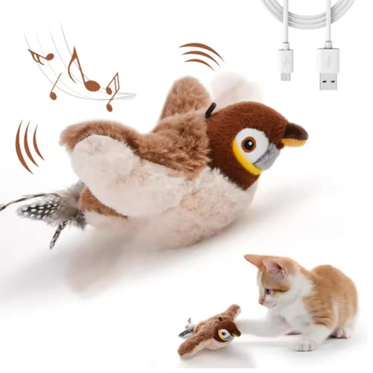 Interactive Flapping Bird Plush Cat Toy With Chirping Sound