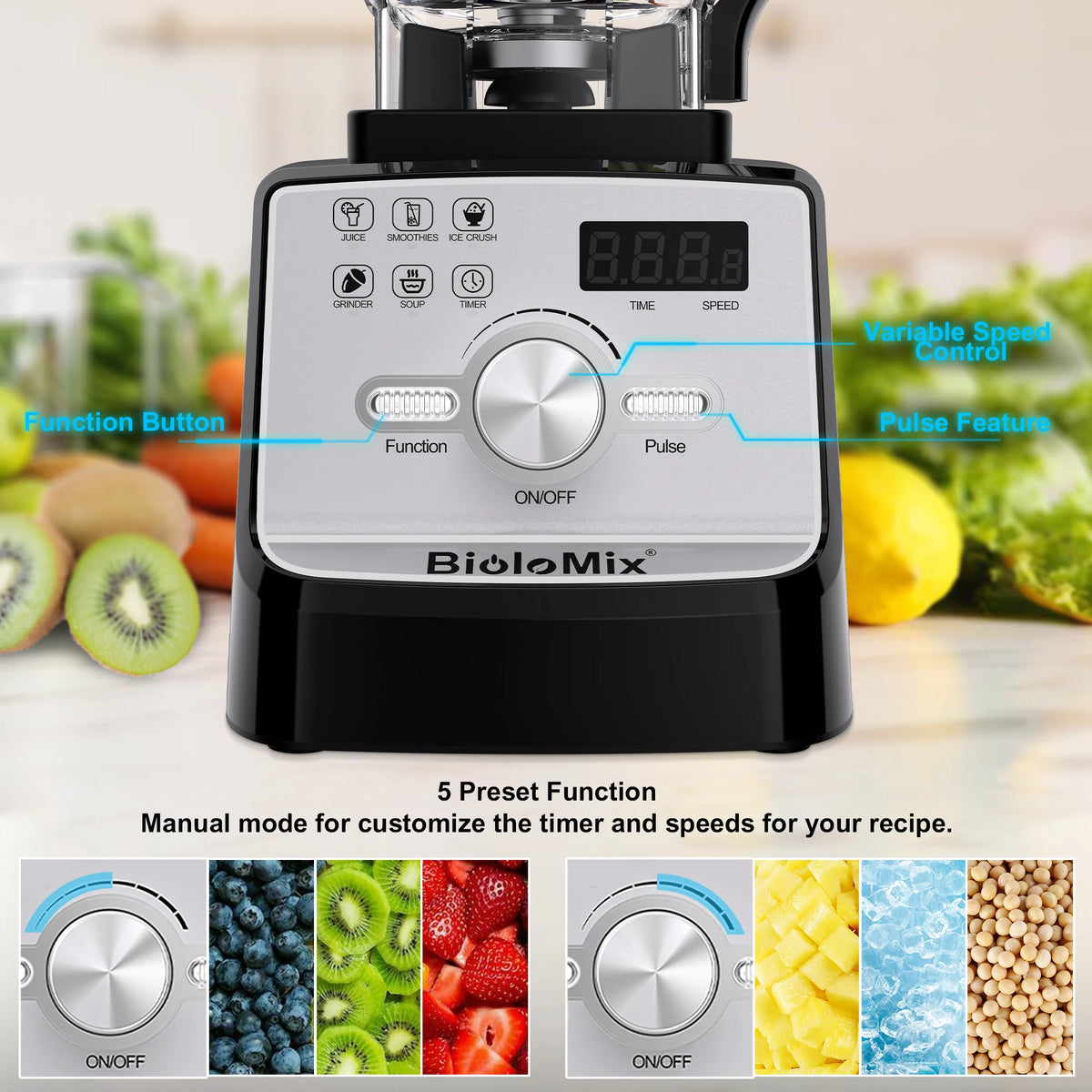 BioloMix Professional Blender for Smoothies Juices and Kitchen Mixing