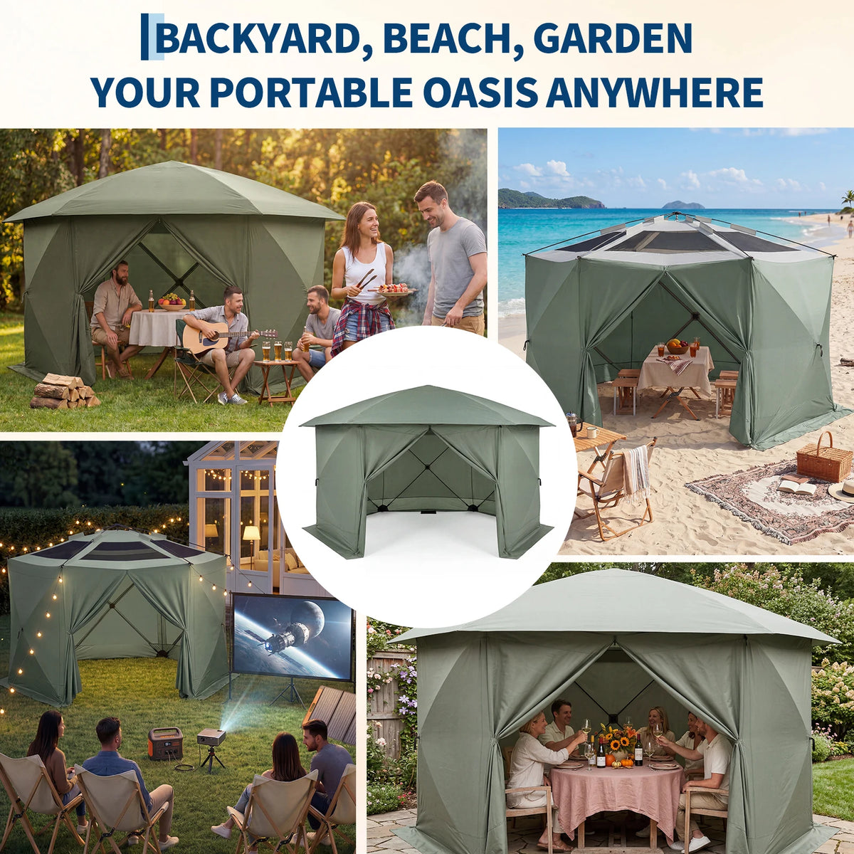 Hexagonal Double Layer Screen Canopy Outdoor Folding Shelter