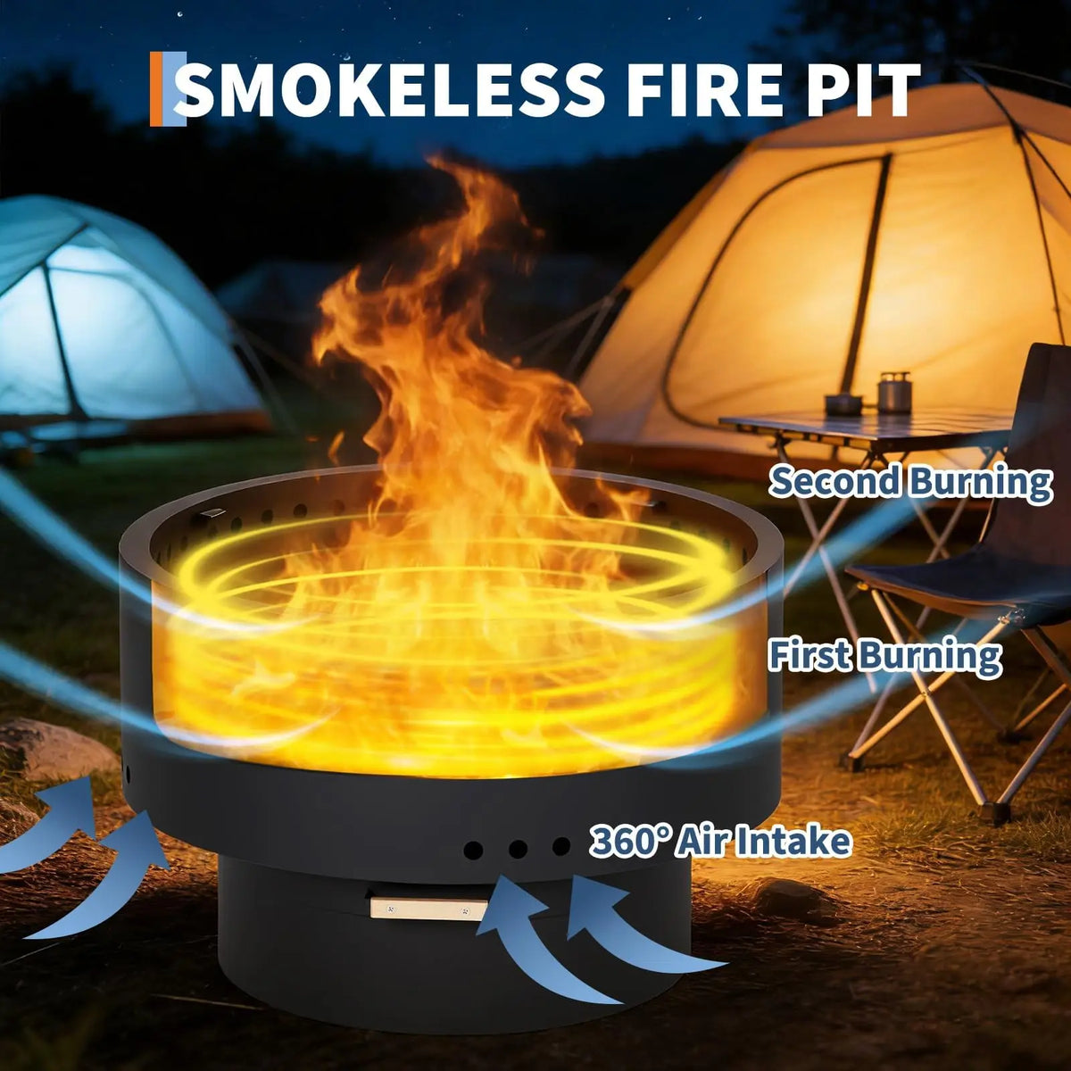 HiMISS Smokeless Fire Pit Table With Bamboo Lid And Ash Pan