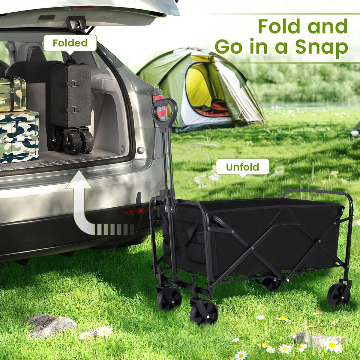 Heavy Duty Foldable All Terrain Utility Wagon With Cup Holders