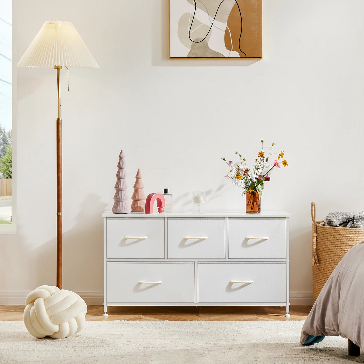 MCQ Five Drawer Fabric Storage Dresser With Wooden Top