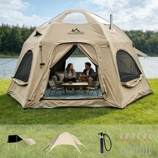 Senleeto Inflatable Glamping Dome Tent With Rainfly For Family
