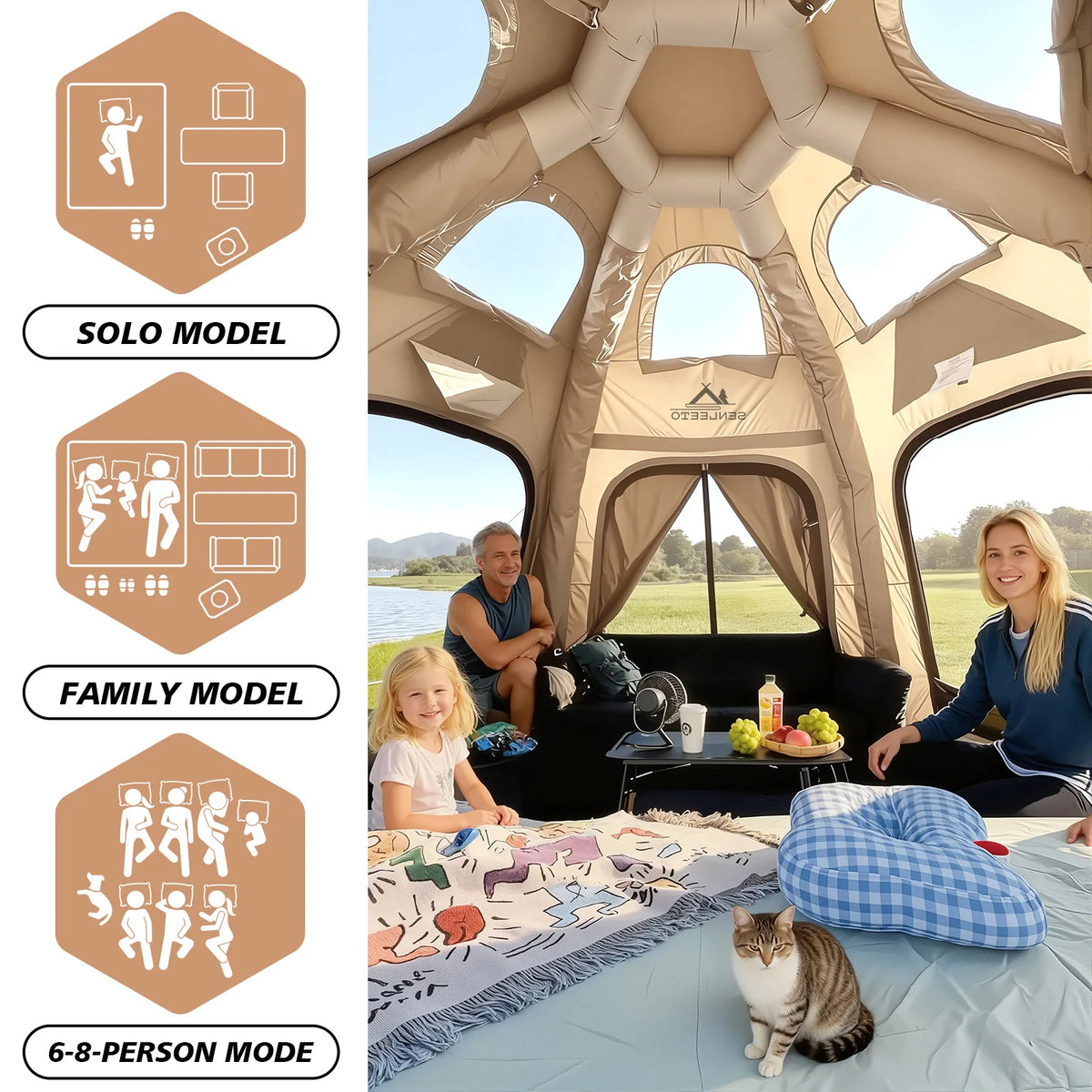 Senleeto Inflatable Glamping Dome Tent With Rainfly For Family