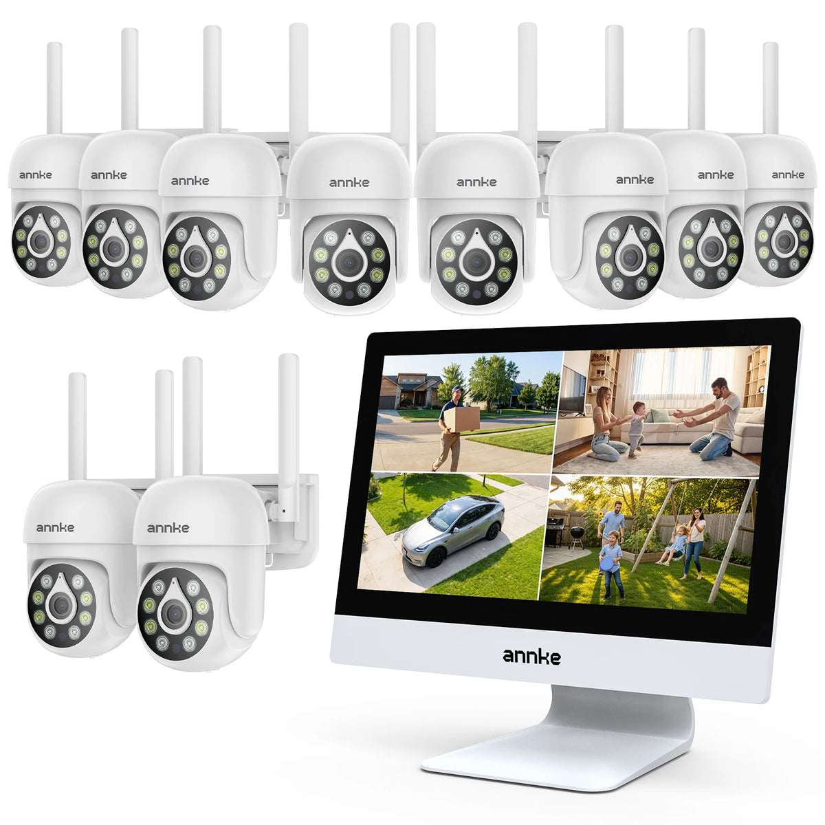 ANNKE 5MP PTZ Wireless Security Outdoor Camera System 12" NVR 10CH Pan 350° Tilt 90° Dual-Band WiFi Night Vision 2-Way Audio