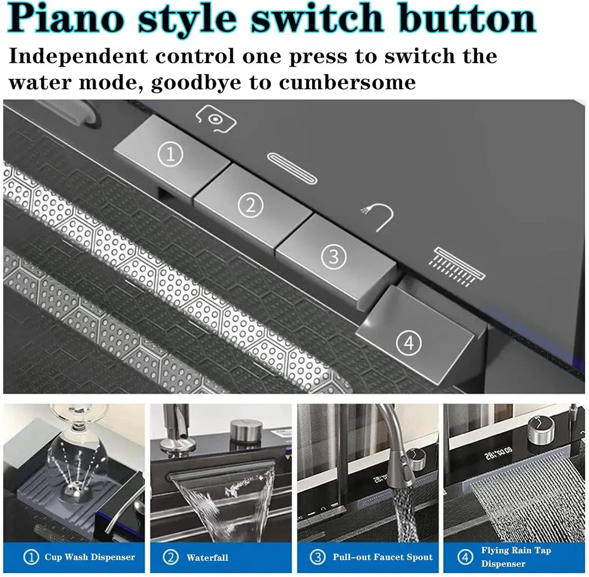 Double Waterfall Kitchen Sink Workstation With LED Display