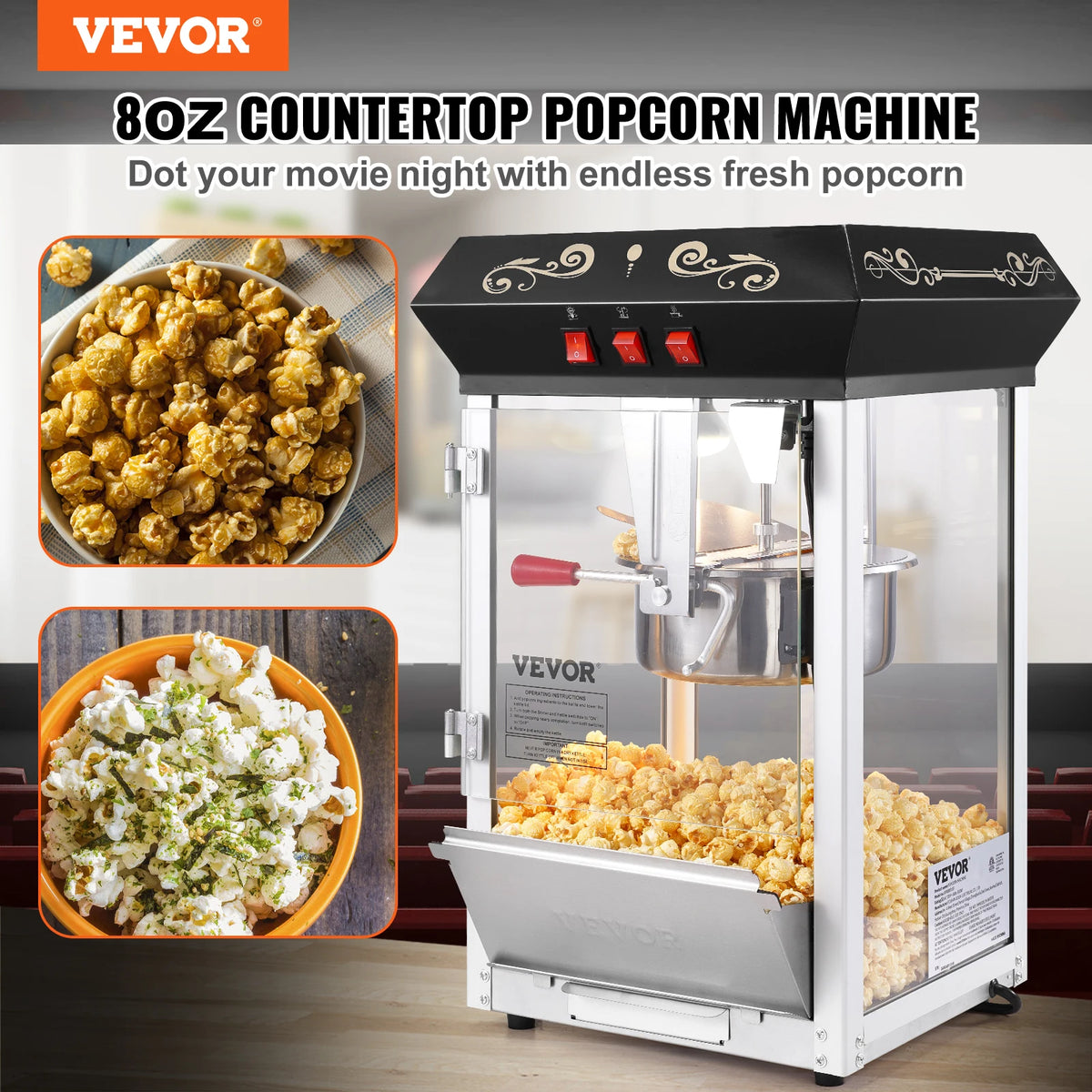 SucceBuy Countertop Popcorn Maker Machine With Tempered Glass
