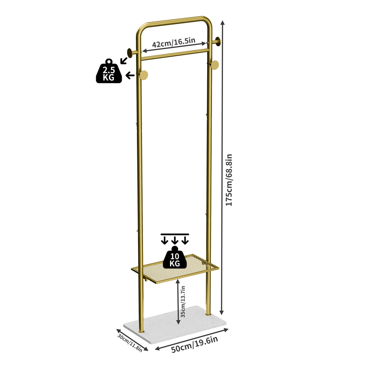 Heavy Duty Freestanding Metal Coat Rack With Granite Stone Base