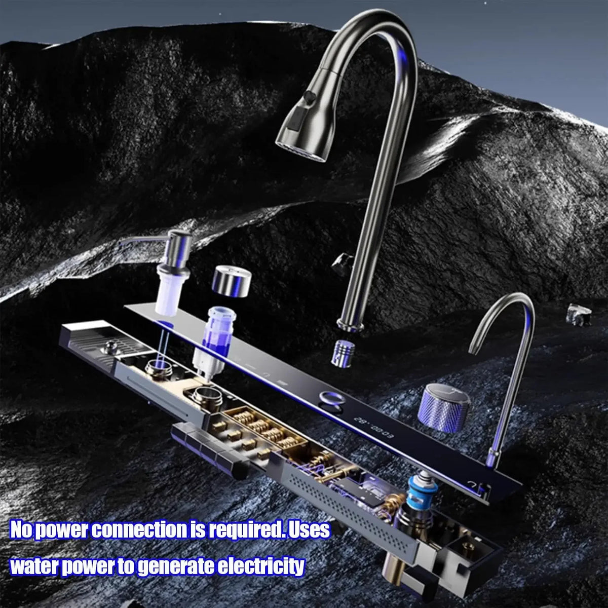 Double Waterfall Kitchen Sink Workstation With LED Display