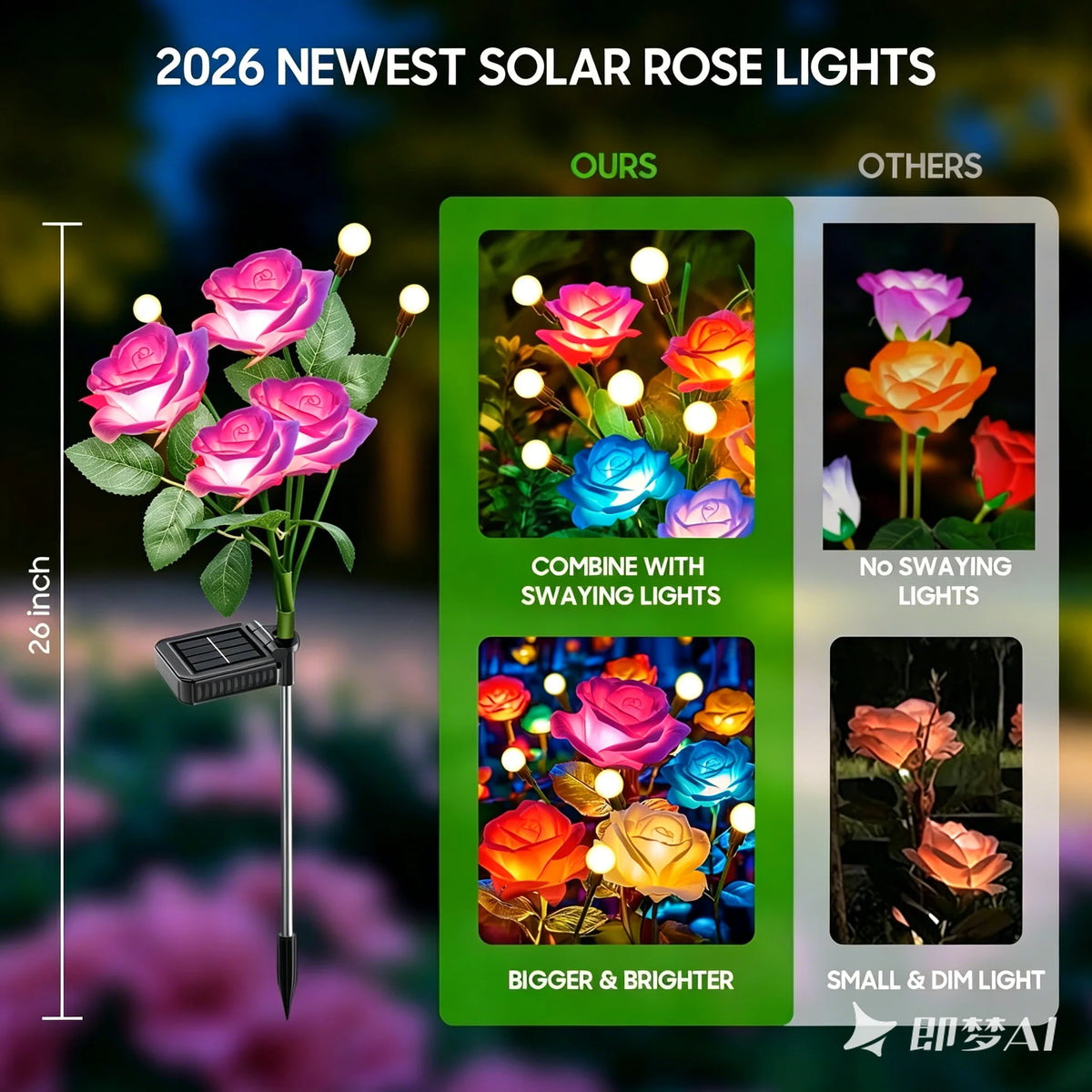 Solar Powered Rose Garden Lights Outdoor Decorative Lamp Set