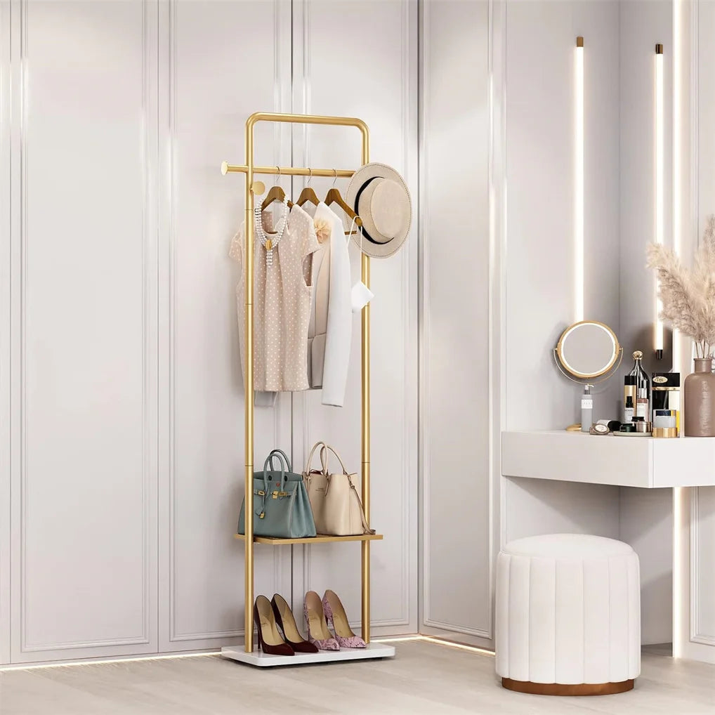 Modern Freestanding Metal Coat Rack With Polished Stone Base