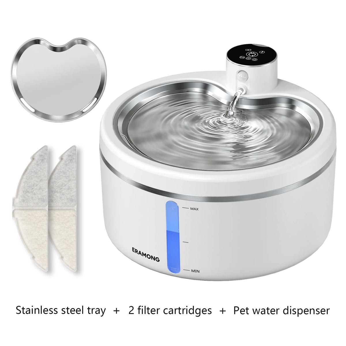 ERAMONG Smart Wireless Cat Water Fountain Stainless Steel Design