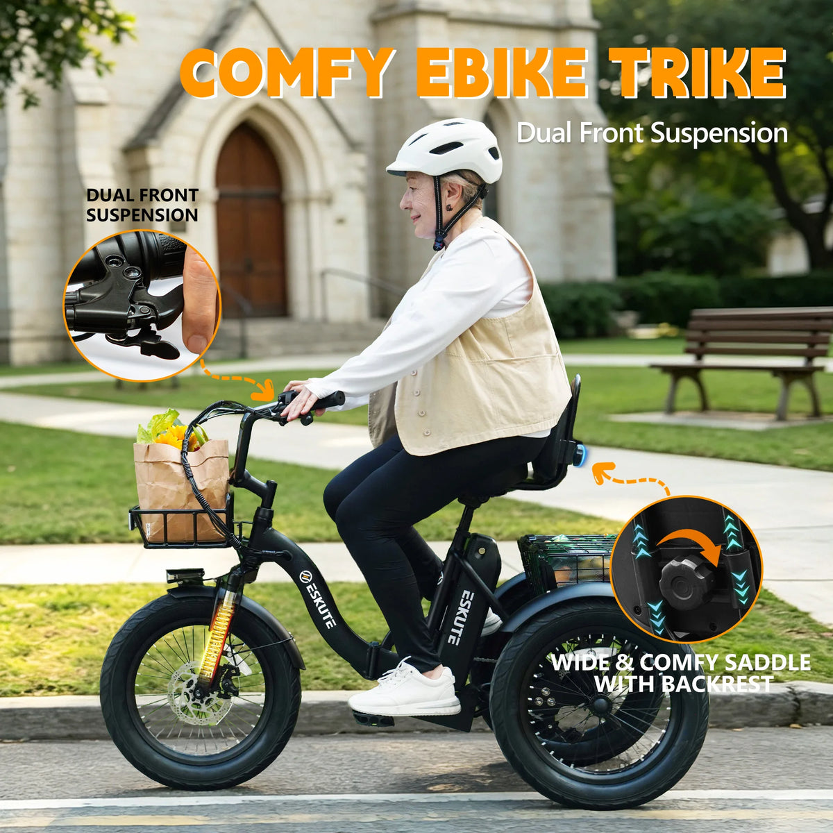 ESKUTE Electric Trike With Brushless Motor And Removable Battery