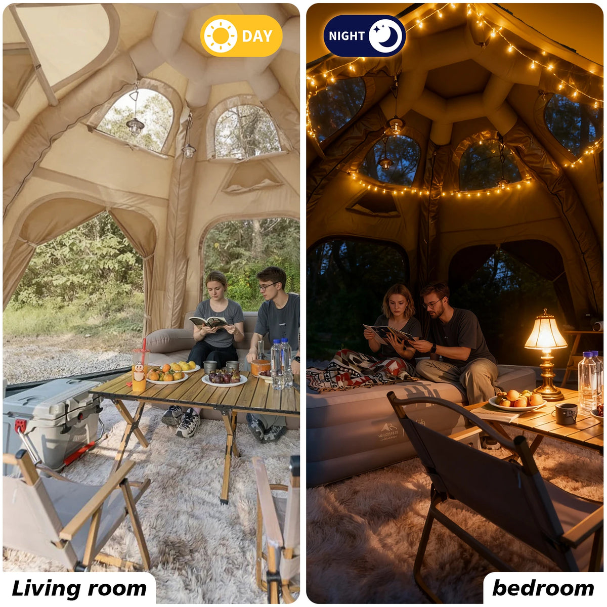 Senleeto Inflatable Glamping Dome Tent With Rainfly For Family