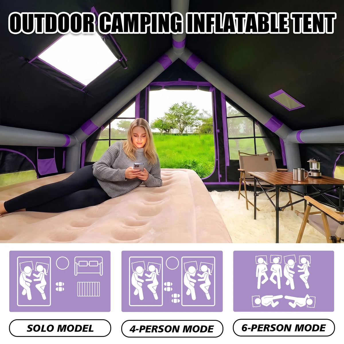 Senleeto Inflatable Camping Tent With Stove Jack Mesh Window