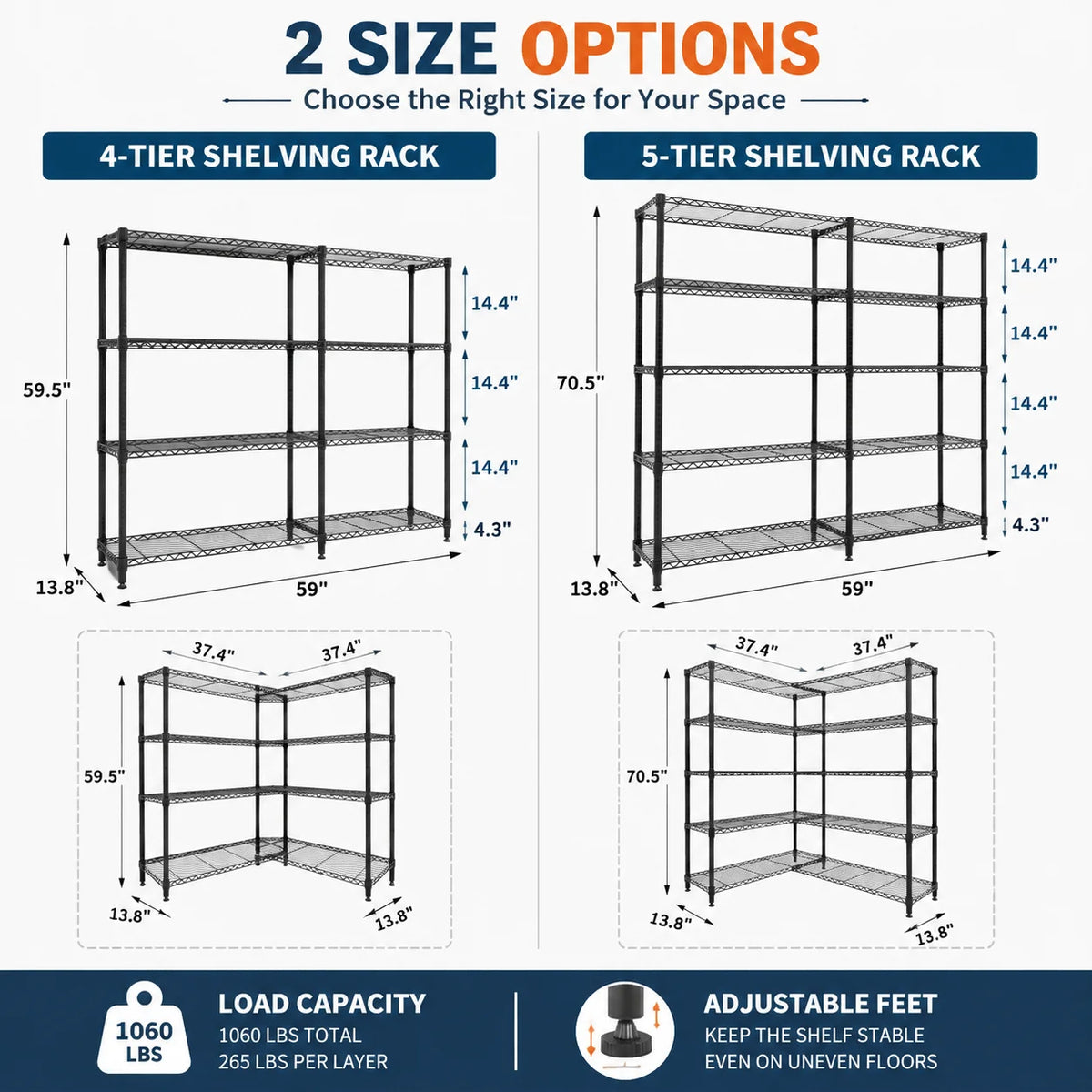 Heavy Duty Adjustable Metal Wire Shelving Rack for Garage Storage