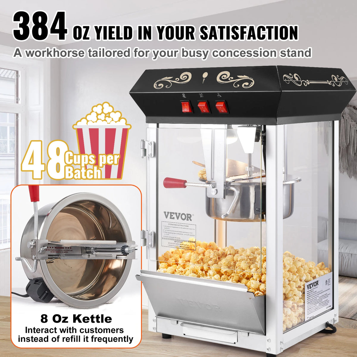 SucceBuy Countertop Popcorn Maker Machine With Tempered Glass