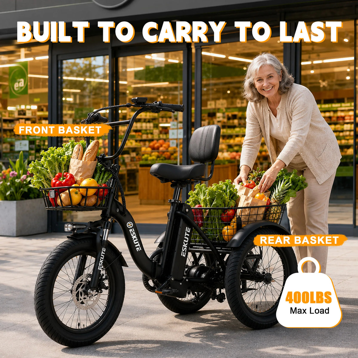 ESKUTE Electric Trike With Brushless Motor And Removable Battery