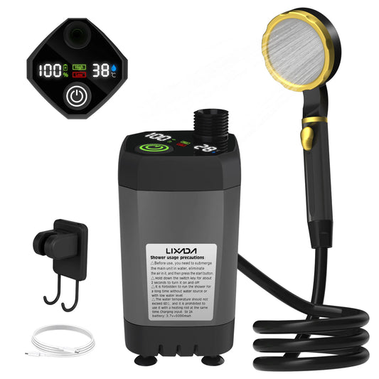 Lixada Portable Camping Shower Pump With Digital Display And Battery