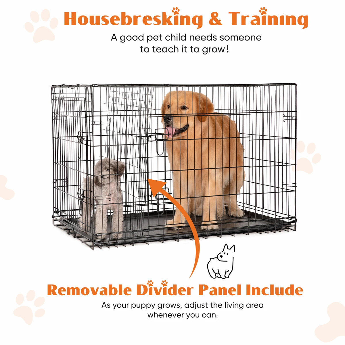 JHK Heavy Duty Folding Metal Dog Crate With Leakproof Pan