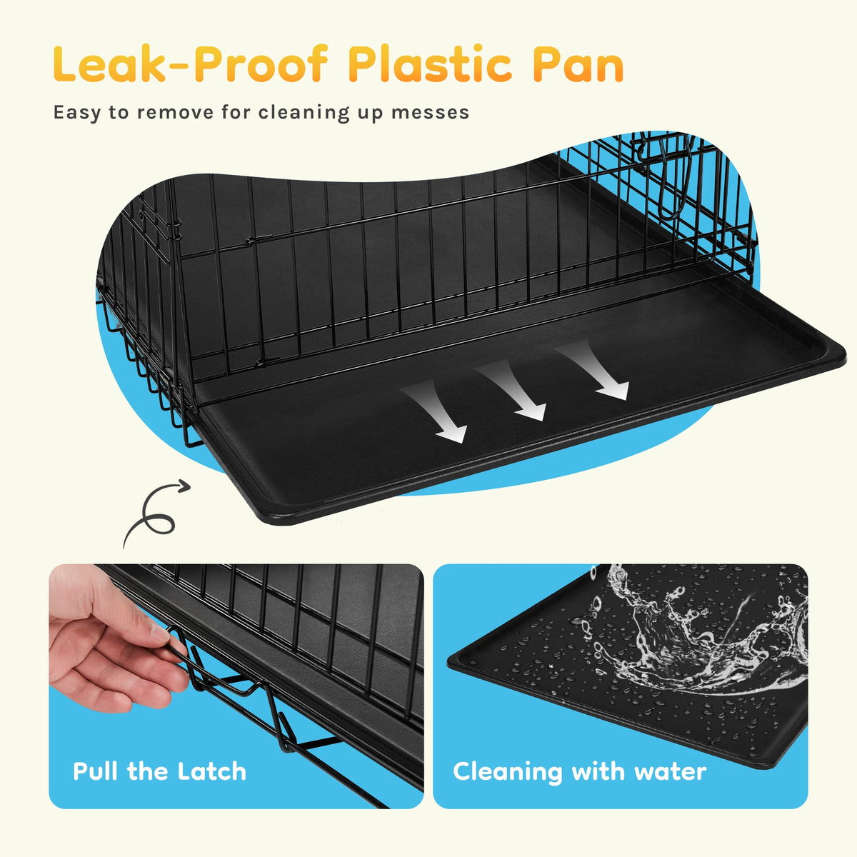 JHK Folding Metal Wire Dog Crate With Leak Proof Tray