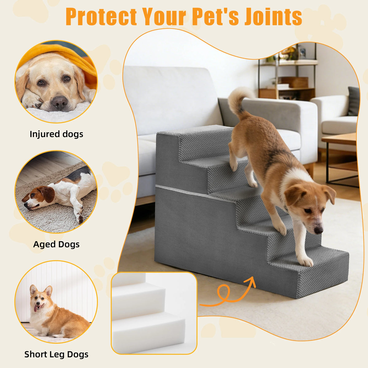 Curved Foam Dog Stairs Ramp With Non Slip Pet Steps