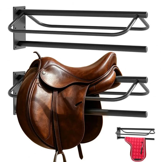 2Pcs Horse Saddle Rack with Pad Bar, Heavy‑Duty Wall Mount Metal Saddle Bracket,Western Saddle Storage for Tack Room Stable Barn
