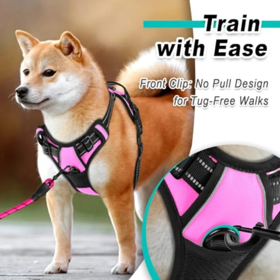 No Pull Pet Harness Dog Harness Adjustable Outdoor Pet Vest 3M Reflective Oxford Material Vest for PINK Dogs Easy Control for S