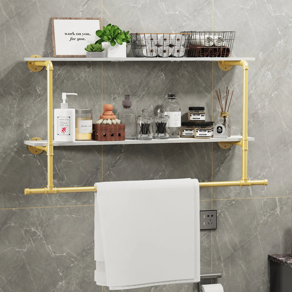 Heavy Duty Wall Mounted Pipe Garment Rack With Open Shelves