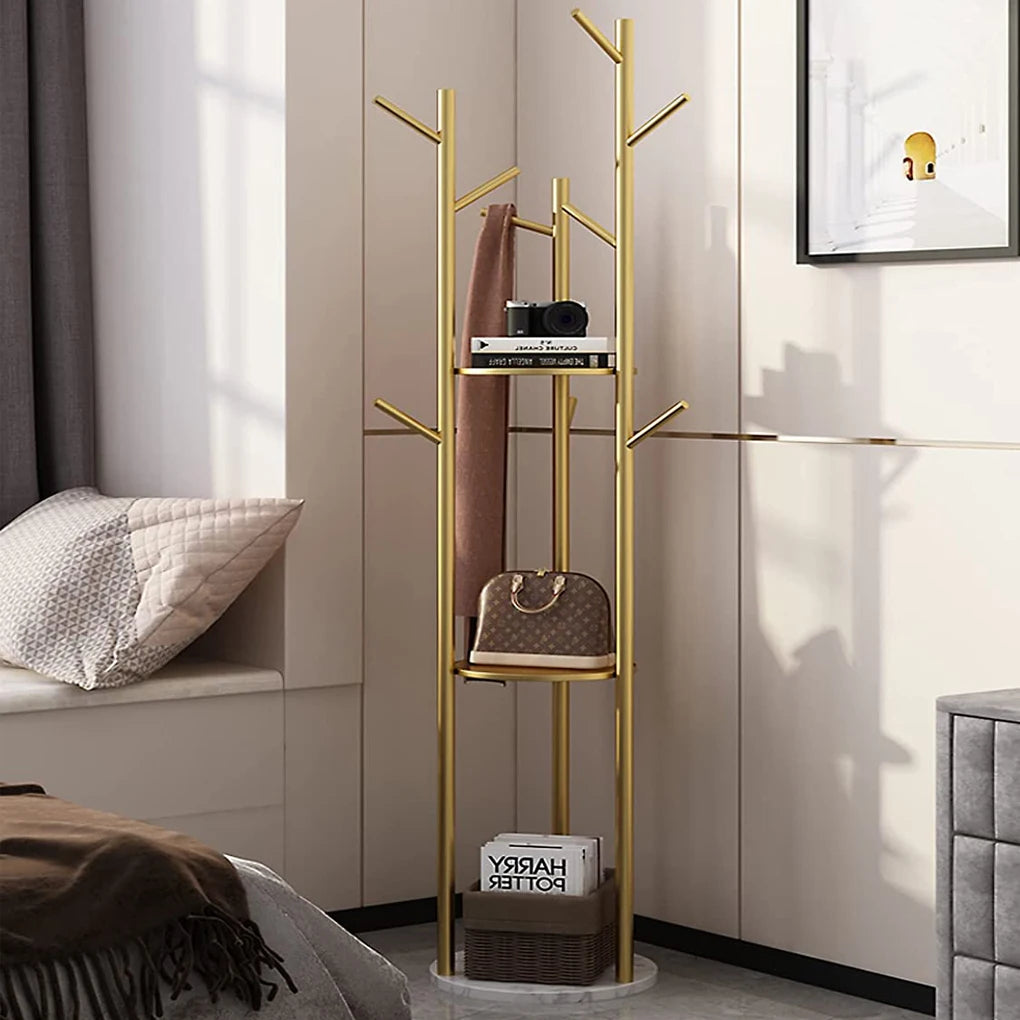 Heavy Duty Metal Coat Rack With Hooks And Storage Shelves