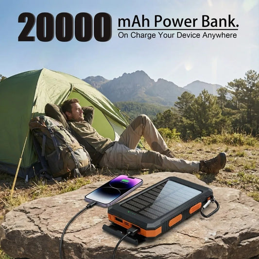 Solar Portable Power Bank With Dual USB And LED Flashlight