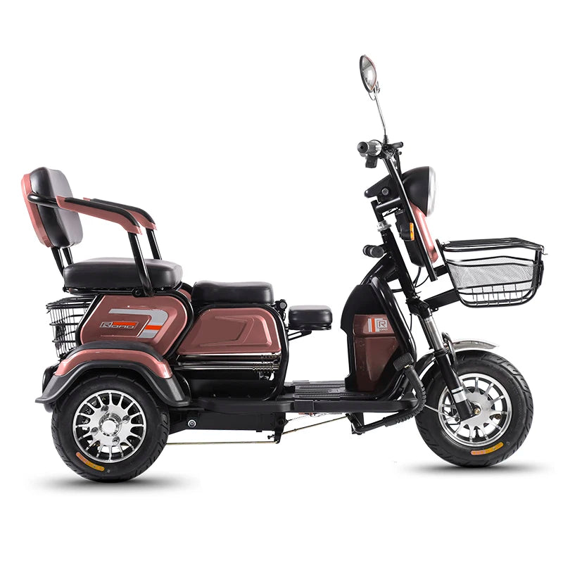 800W Electric Tricycle For Adults With Rear Passenger Seat