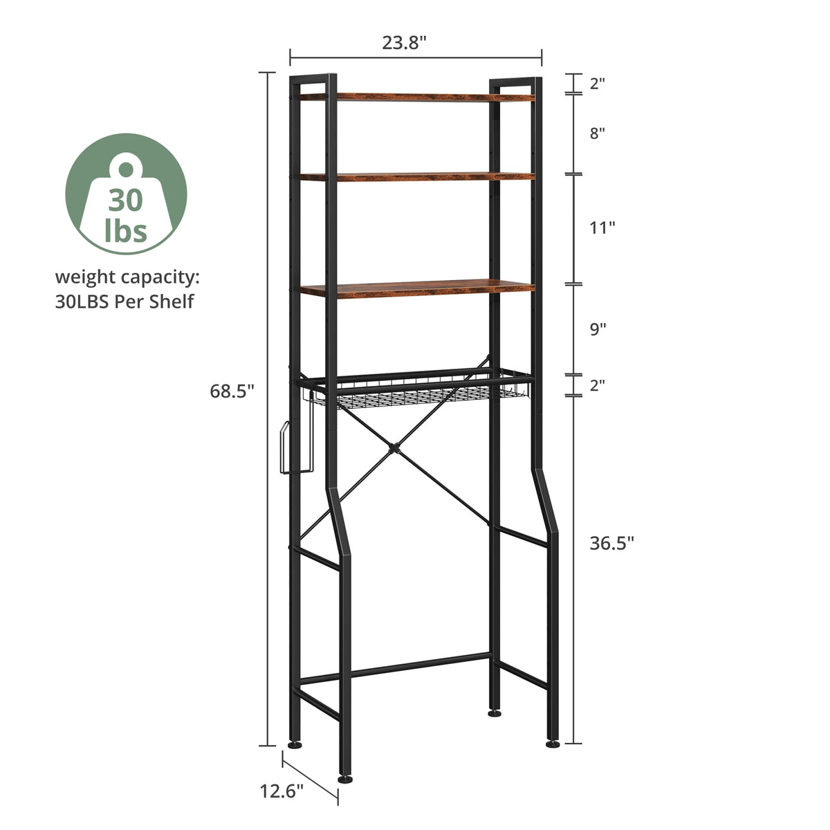 JHK Over Toilet Storage Shelf With Adjustable Rack And Hooks