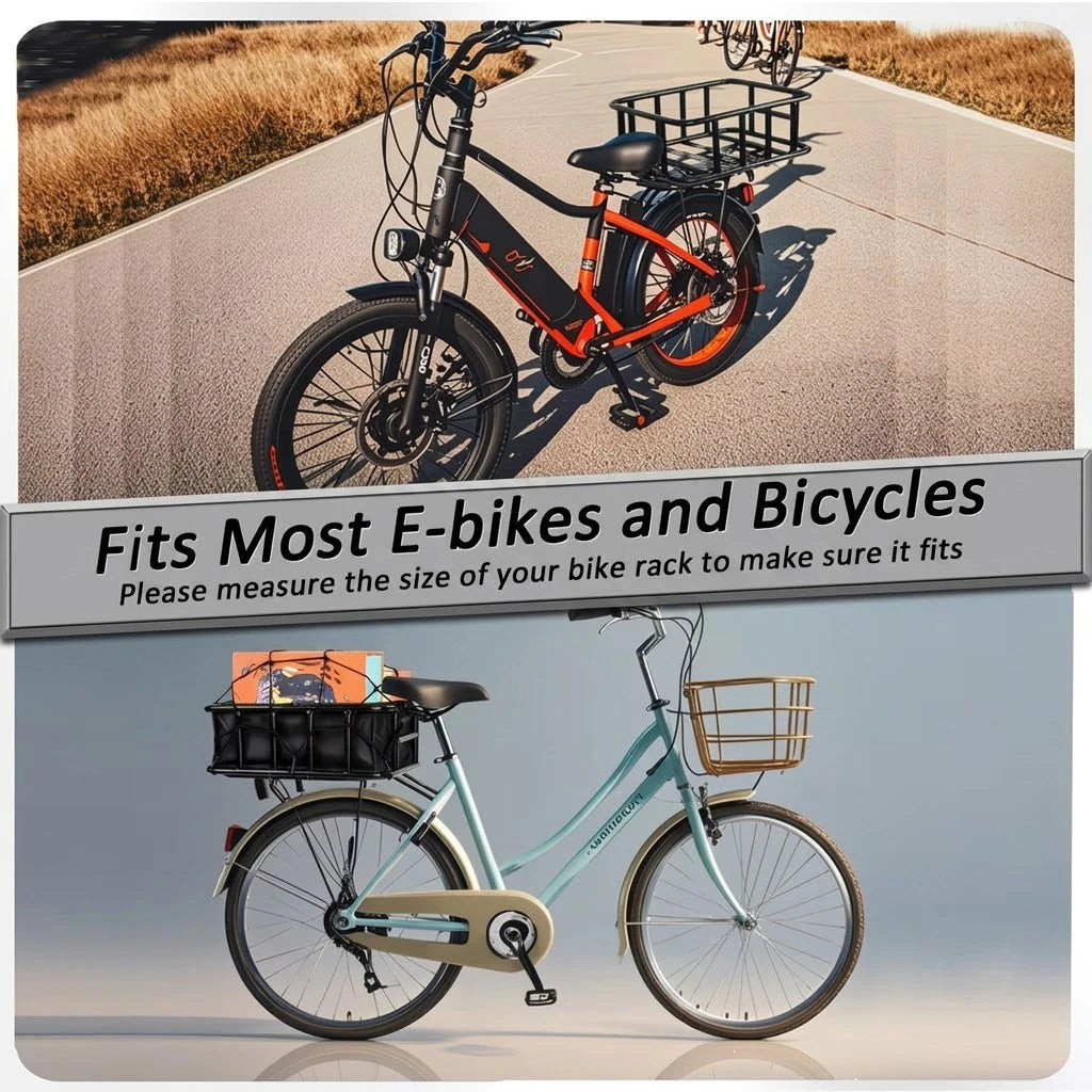 Heavy Duty Bike Rear Basket with Waterproof Cover and Accessories