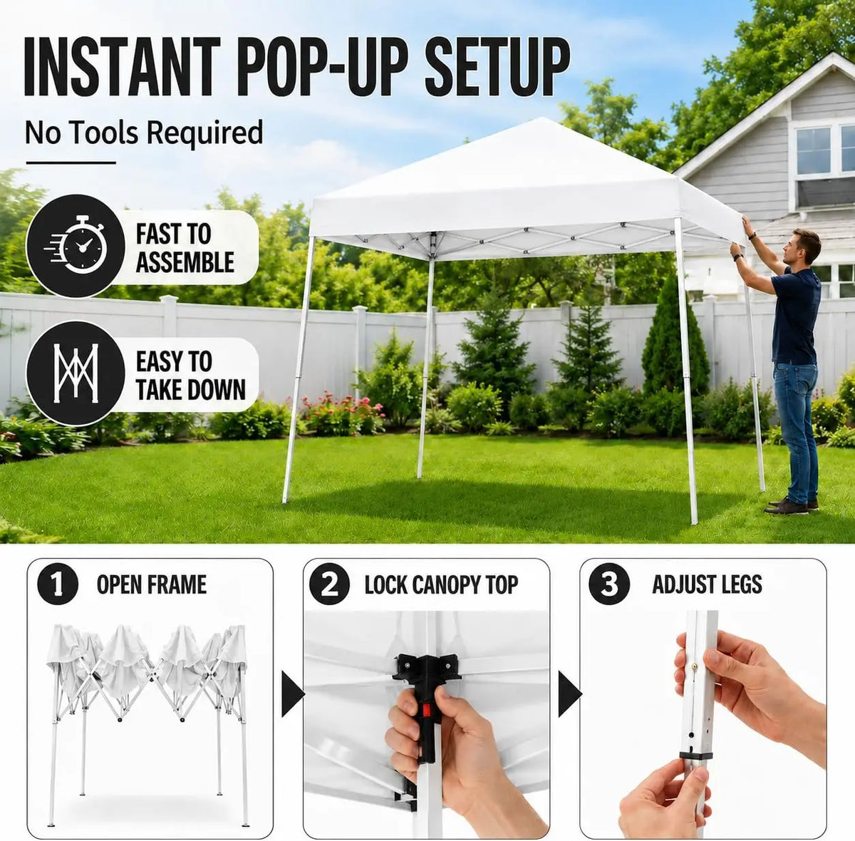 Tacleekii Instant Pop Up Canopy Tent With Heavy Steel Frame